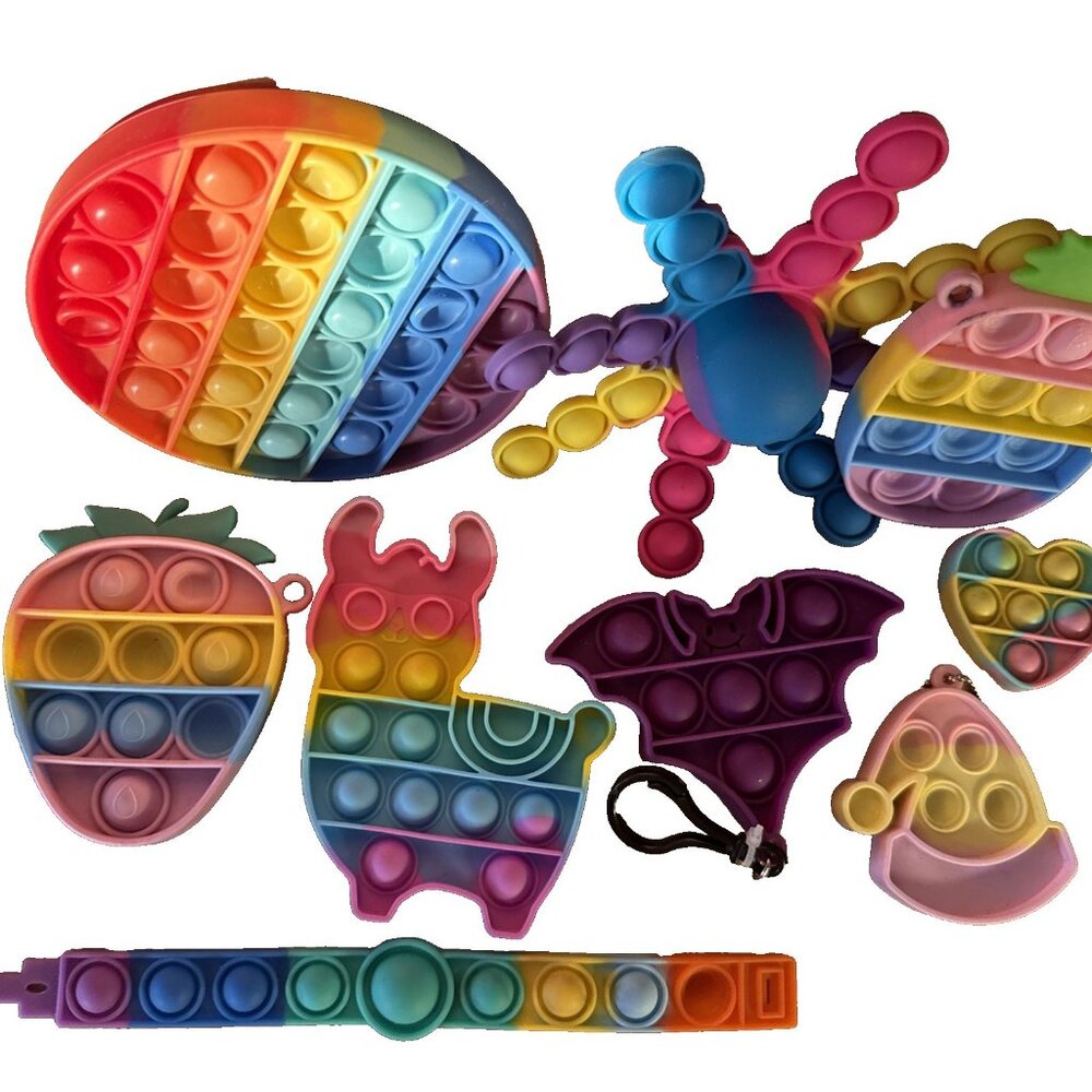 9 POP IT fidgets Bat Bracelet Pineapple Strawberry Santa Hat Heart Llama Octopus - Picture 2 of 3